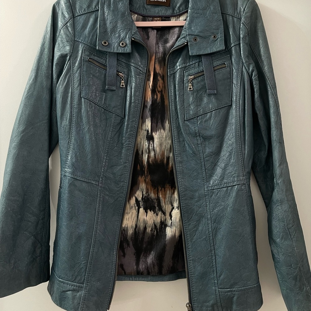 Danier Blue Leather Jacket Modern Style